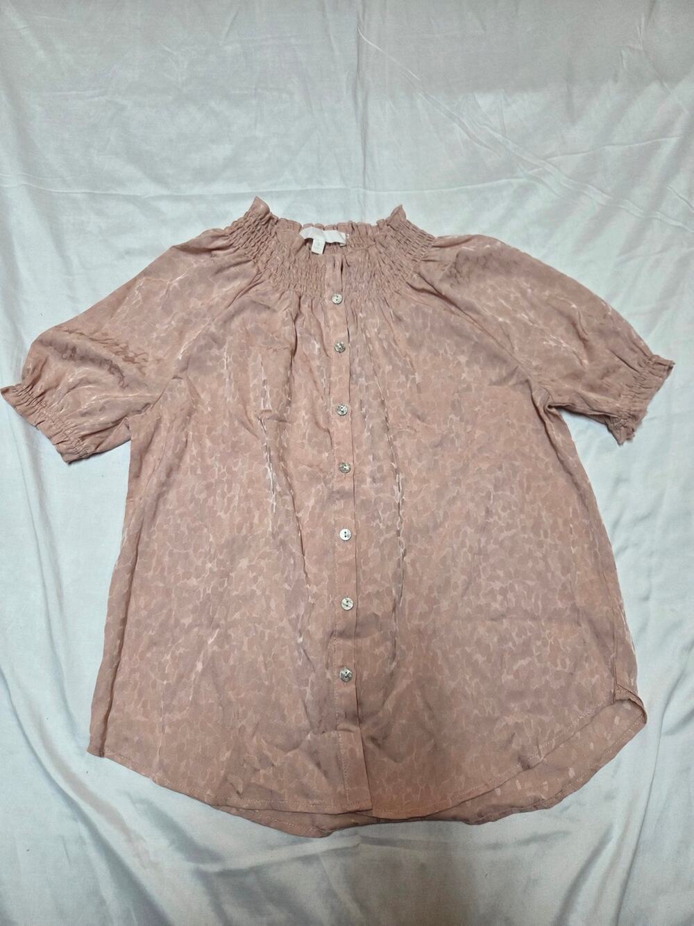 Aritzia Blush Pink Smocked-Neck Button Down Blouse